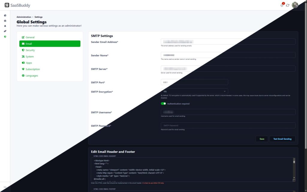 SaaS-Plattform erstellen – SMTP-E-Mail-Versand sicher konfigurieren in SaaSBuddy.