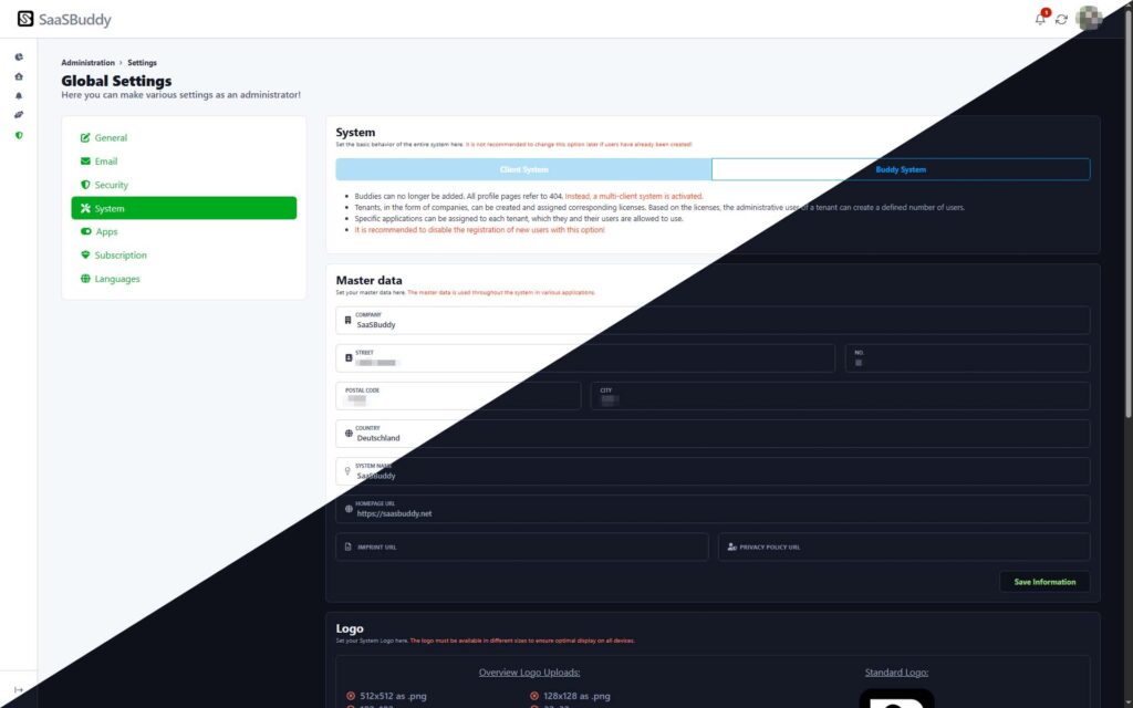 SaaS-Plattform erstellen – Namen, Logo & Kerneinstellungen in SaaSBuddy anpassen.